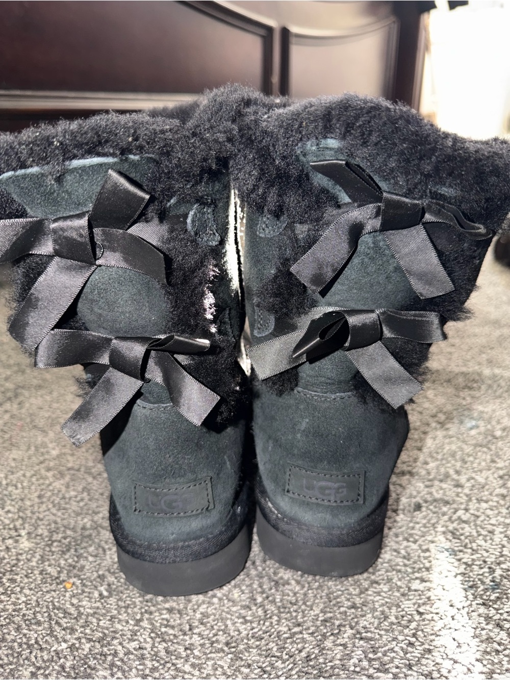 UGG Black Bow-Back Shearling Slippers